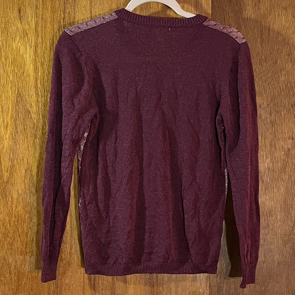 YAL New York Burgundy Sparkly Metallic Cardigan Sweater Sz M - Picture 2 of 4